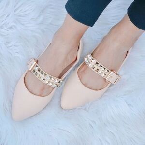 Womens Flat Closed Pointed Toe Sandal Beige Color